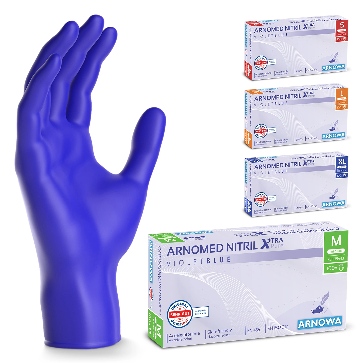 ARNOMED XTRA PURE NITRIL VIOLET BLUE Nitrilhandschuhe violettblau puderfrei, VE 100 Stück von ARNOMED, latexfreie Einmalhandschuhe für Medizin, Pflege, Labor und hygienische Anwendungen