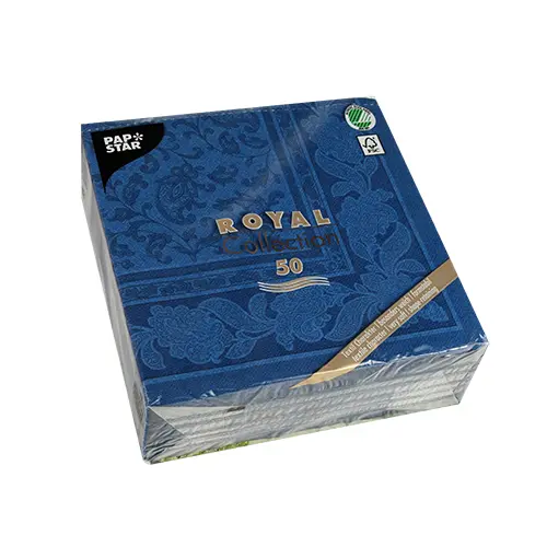 PAPSTAR Servietten "ROYAL Collection" 1/4-Falz 40 cm x 40 cm dunkelblau Ornaments, hochwertige Stoffoptik-Servietten, FSC- und Nordic-Ecolabel-zertifiziert, Packung mit 5 x 50 Stück