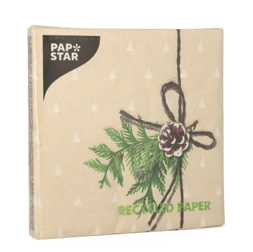 PAPSTAR 20 Servietten, 3-lagig 1/4-Falz 33 cm x 33 cm natur "Simply Natural" recyceltes Papier