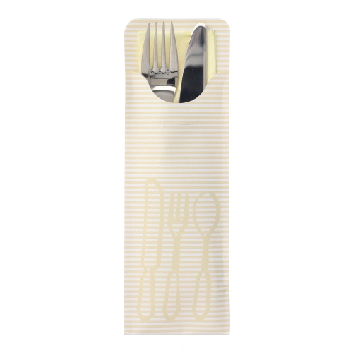 PAPSTAR Bestecktaschen 23,5 cm x 7,9 cm creme inkl. farbiger Serviette, 5 x 100 Stück