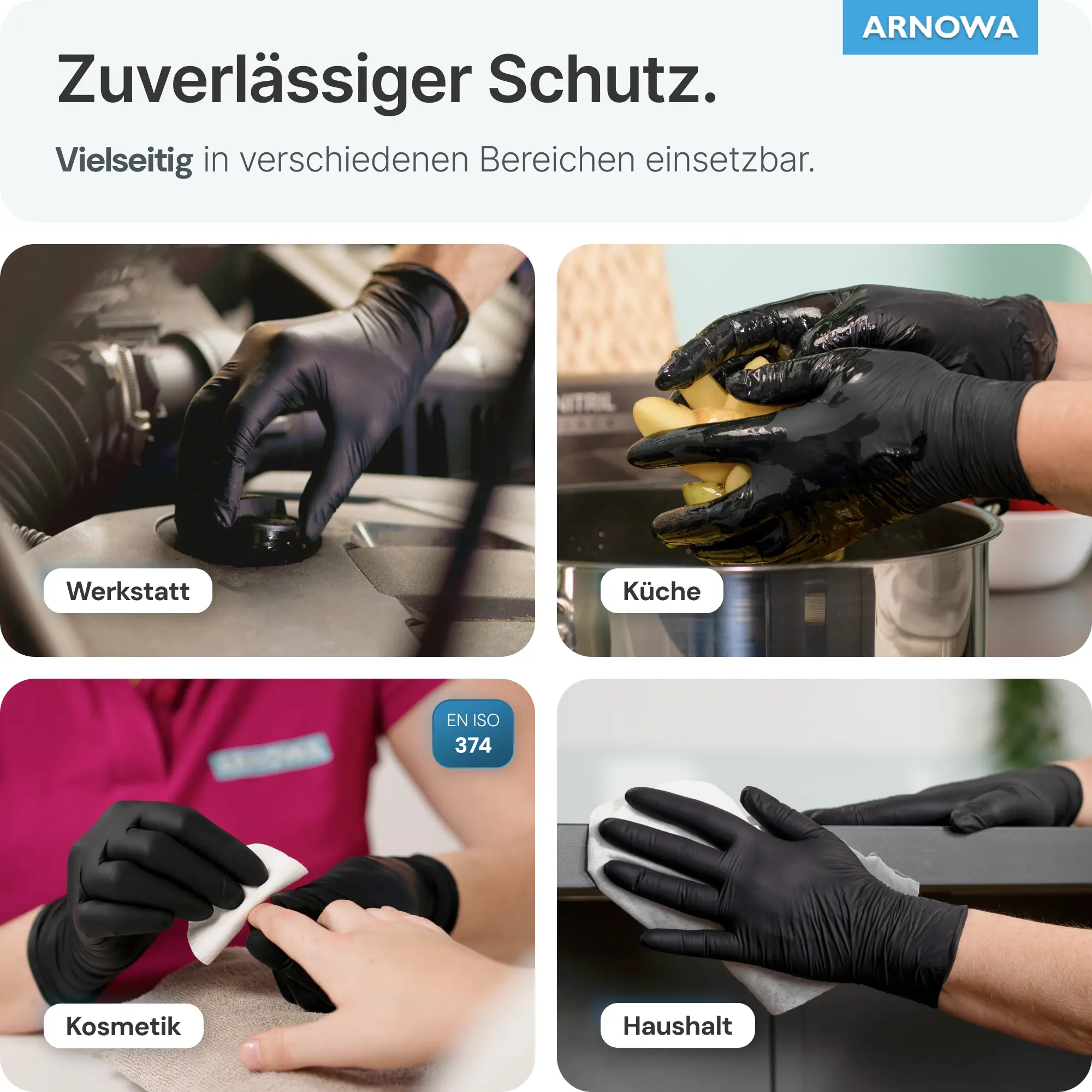 ARNOMED CLASSIC NITRIL MIDNIGHT BLACK Nitrilhandschuhe schwarz puderfrei von ARNOMED, latexfreie Untersuchungshandschuhe für Werkstatt, Küche, Kosmetik und Haushalt, EN ISO 374 zertifiziert