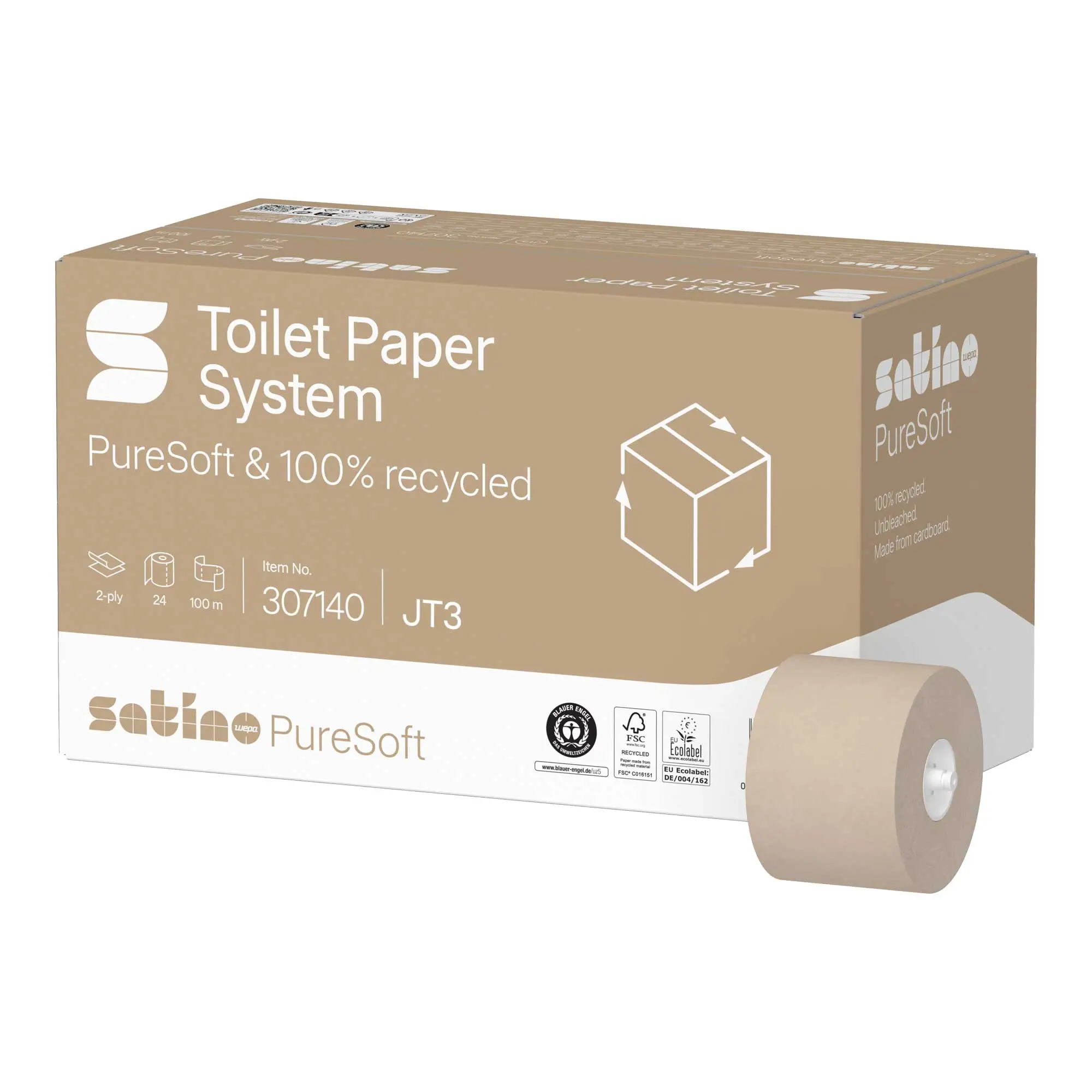 Satino by Wepa PureSoft System-Toilettenpapier JT3, Recycling, 2-lagig, beige, 100 Meter