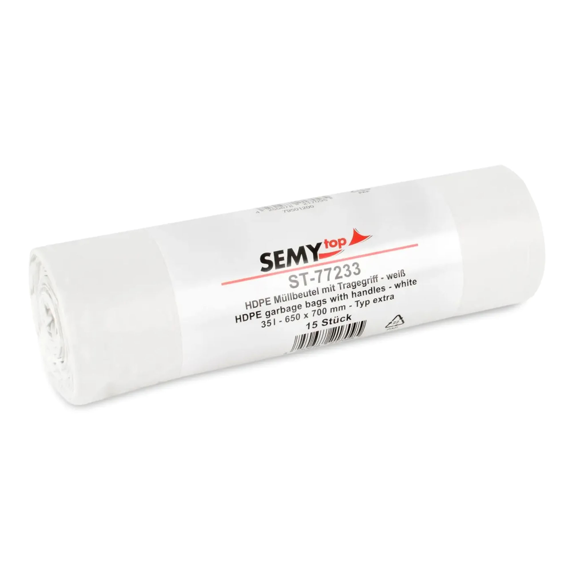 SEMYtop HDPE Müllbeutel mit Tragegriff 35 Liter, weiß, 14 my (Typ extra)