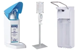 Desinfektionsmittelspender Set mit Armhebel, Wandhalterung und Ständer für hygienische Händedesinfektion im medizinischen Bereich, Artikelnummer 12345