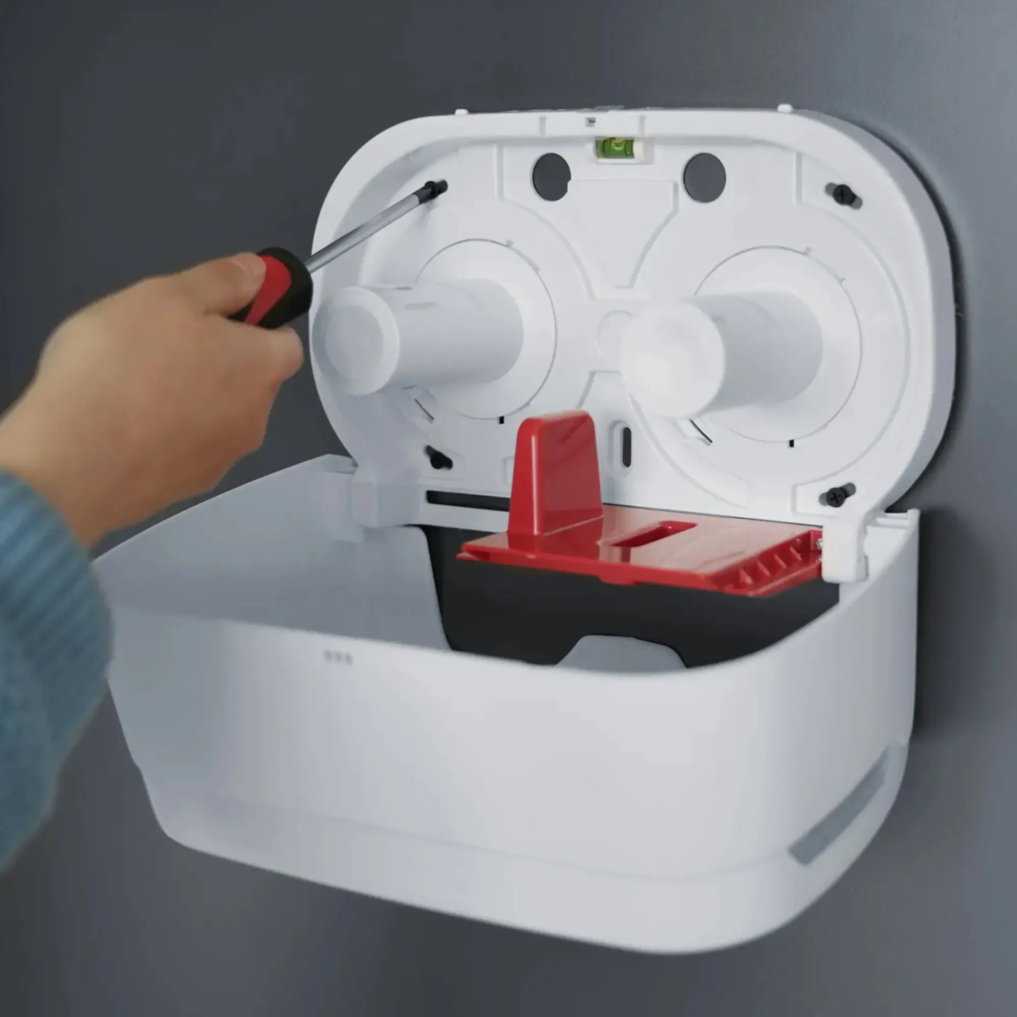 SEMYtop Toilettenpapierspender für 2 Rollen, geöffneter Doppel-Rollenspender aus Kunststoff zur Wandmontage, einfache Wartung mit Schraubendreher