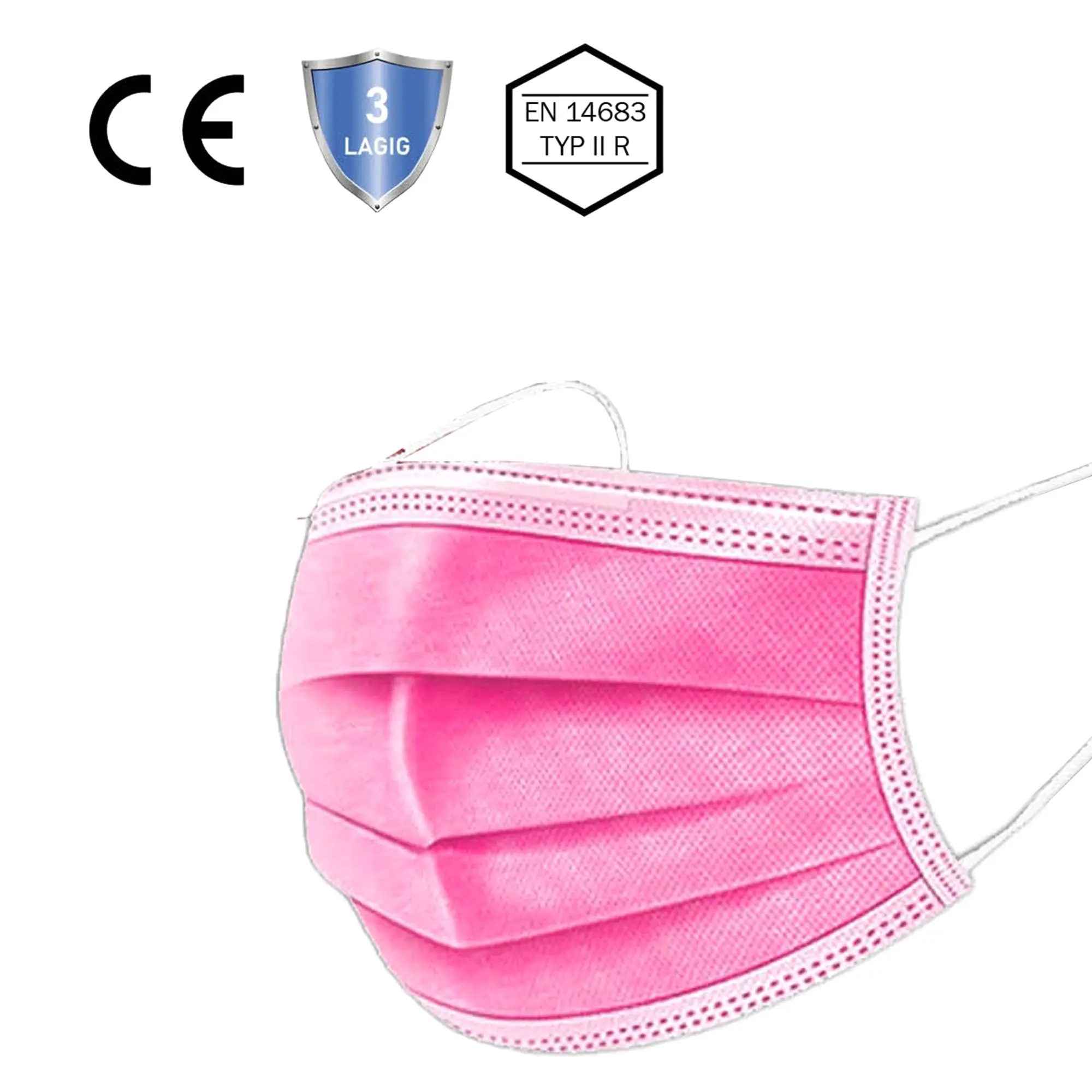 Kindermasken - Mundschutz für Kinder Typ II R 3-lagig 50 Stück in Rosa, medizinische CE-Maske EN 14683 von Sarima-Hygiene