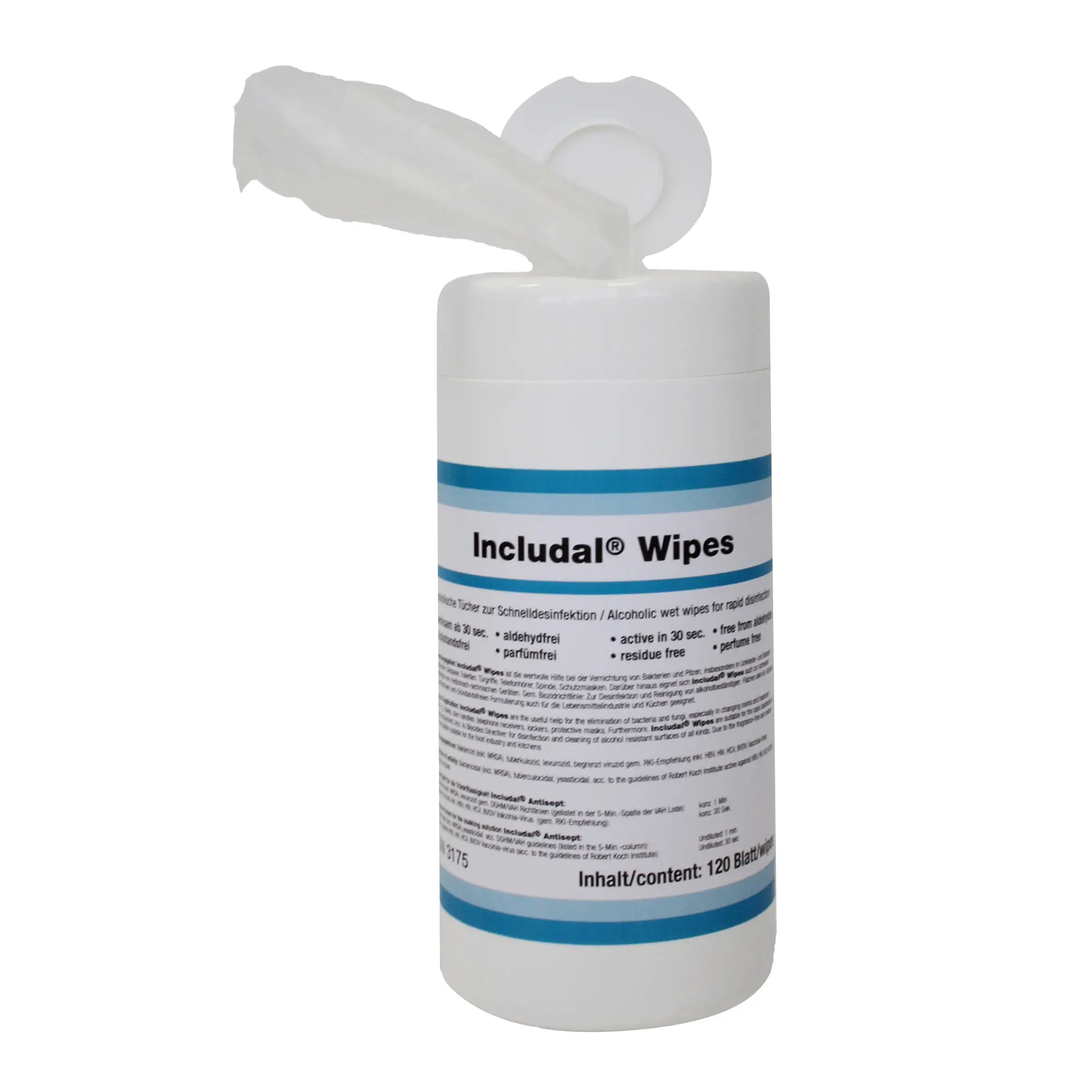 Myxal Includal Wipes Flächen- und Händedesinfektionstücher von Physioderm, alkoholische, parfümfreie Tücher zur schnellen Hände- und Flächendesinfektion in praktischer Spenderdose