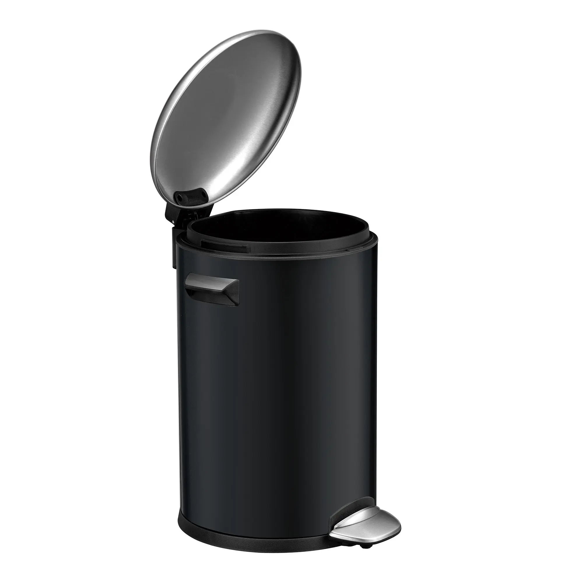EKO Belle Deluxe Kosmetik-Tretmülleimer 3 Liter, schwarzer Treteimer aus mattem Edelstahl mit Soft-Close-Deckel, Inneneimer aus Kunststoff und Fußpedal, EKO