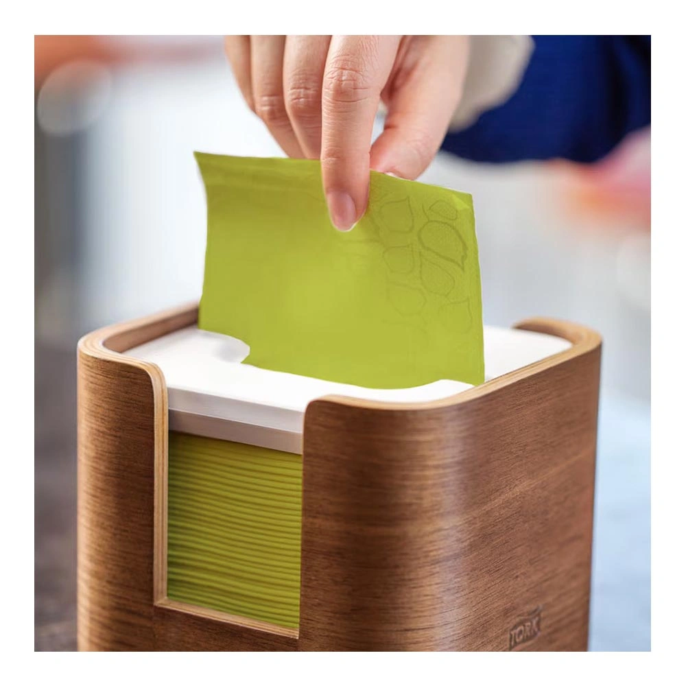 Tork 18962 Premium Xpressnap Extra Soft Spenderserviette N4 Interfold, limone, 2-lagig 21,3 x 16,5 cm, im modernen Holzspender für Selbstbedienungsrestaurants, Artikel 18962