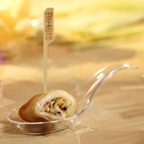 PAPSTAR Fingerfood - Spieße "pure" 12 cm "GLUTEN-FREE" aus Bambus, im Einsatz zur Kennzeichnung glutenfreier Fingerfood-Häppchen