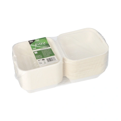 PAPSTAR Hamburger-Boxen Zuckerrohr "pure" 8 cm x 14 cm x 15 cm weiß, 4 x 50 Stück