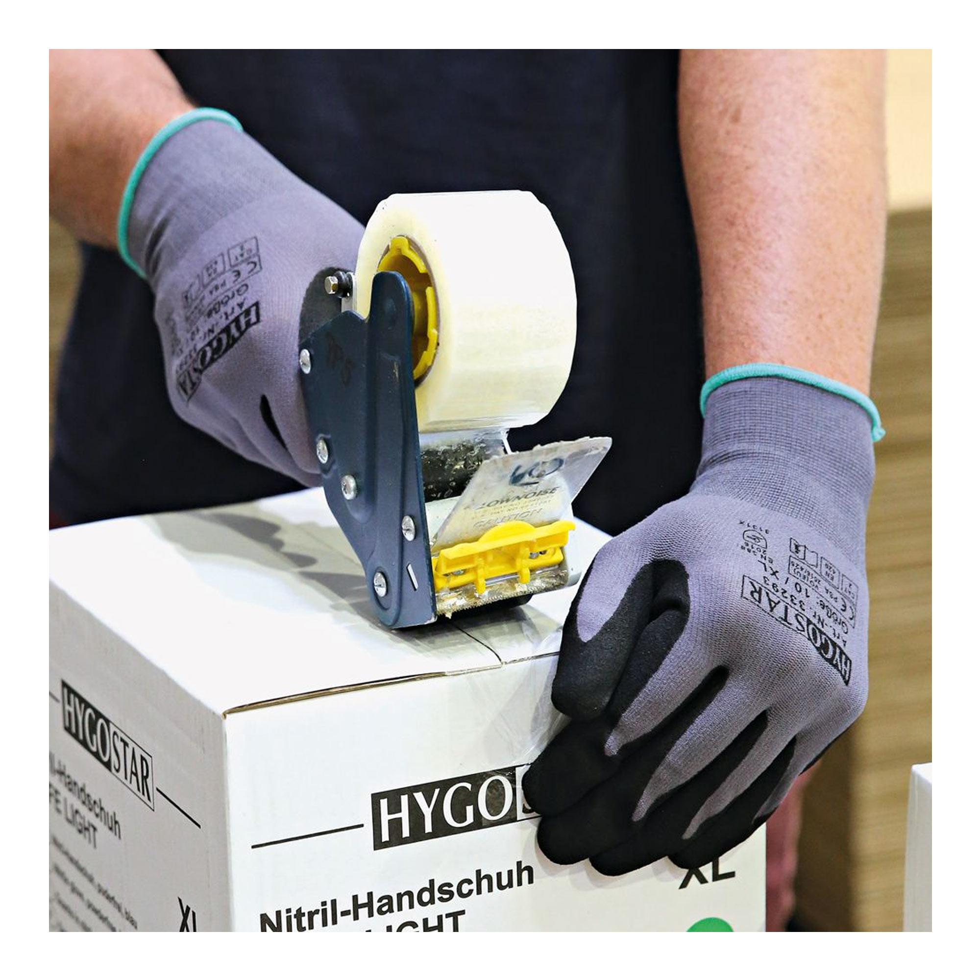 Hygostar Ergo Flex Feinstrickhandschuhe mit Nitrilschaum und PU-Beschichtung grau/schwarz, VE 120 Paar