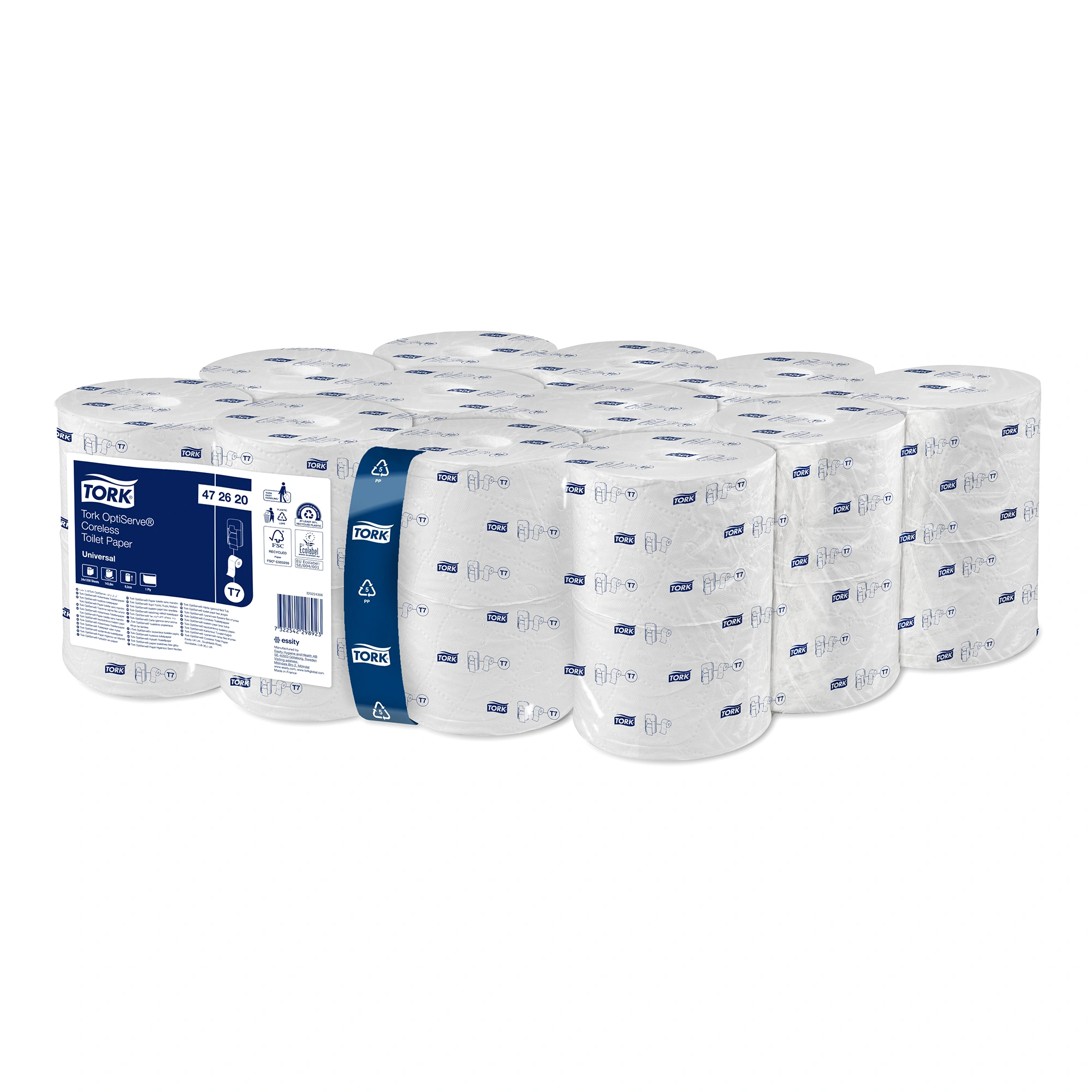 Tork 472620 Universal OptiServe Toilettenpapier Midi-Rolle Recycling hülsenlos T7 1-lagig 1250 Blatt