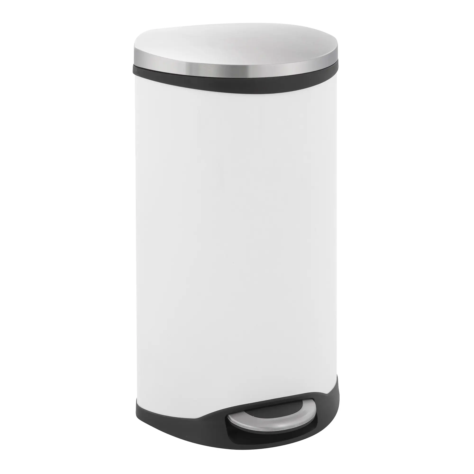 EKO Shell Bin Tretabfallbehälter 30 Liter, halbrunder weißer Pedalmülleimer aus gebürstetem Edelstahl mit Inneneimer, platzsparend für Küche und Büro, Art.-Nr. 92219