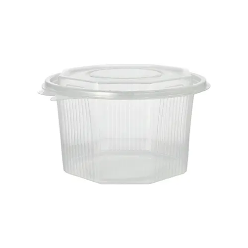 Starpak Verpackungsbecher mit Klappdeckeln, transparenter PP-Becher 8-eckig 1 l für Salate und Feinkost, stapelbar, PAPSTAR, Art.-Nr. 87609