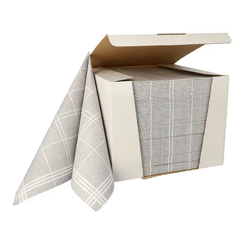 PAPSTAR Servietten "ROYAL Collection" 1/4-Falz 40 x 40 cm grau Kitchen Craft, 100 Stück im offenen Spenderkarton mit grauem Stoffoptik-Karo-Design