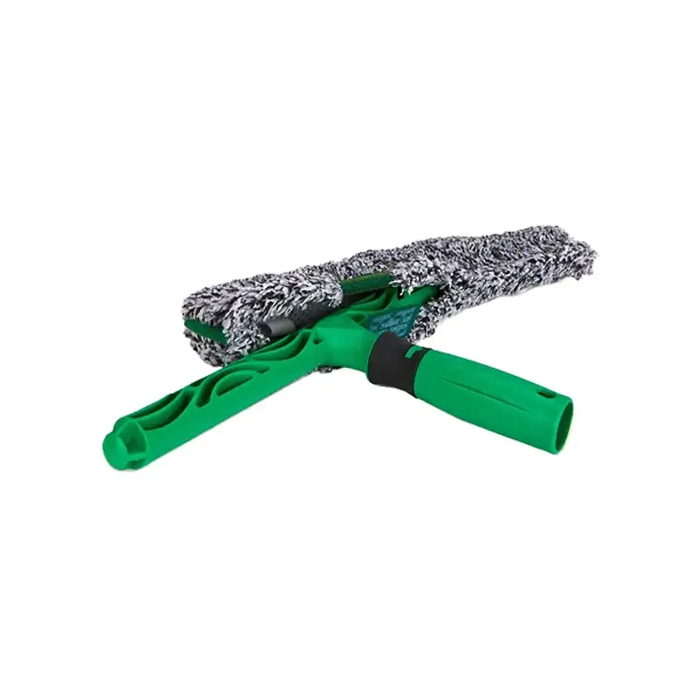 Unger ErgoTec 2in1 Profi-Fensterreinigungs-Starterset, 2-teilig – ergonomischer grüner Fensterwischer aus Edelstahl mit Wischergummi und Power Einwascher mit Mikrofaserbezug, je 35 cm breit