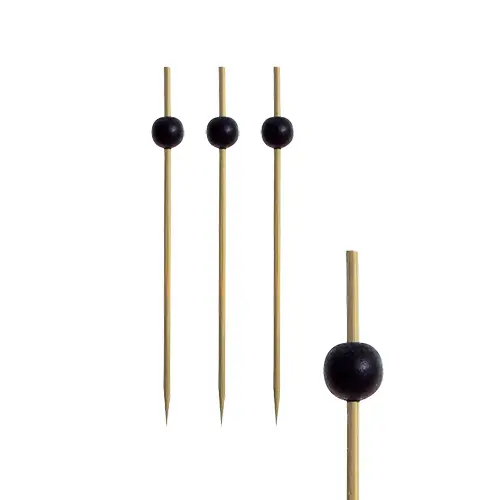 PAPSTAR Fingerfood - Picker 12,5 cm "Black Pearl" aus Bambus mit schwarzer Perle, ideal zum Anrichten von Fingerfood, Canapés und Häppchen auf Buffet und Party
