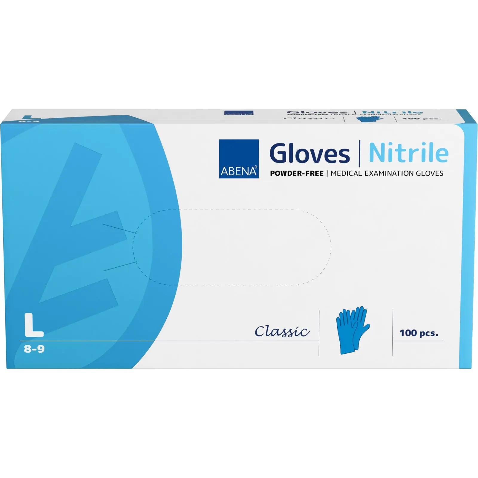 ABENA Nitril-Handschuhe blau, ungepudert VE 100 Stück in Spenderbox, latexfreie Einmalhandschuhe für Untersuchung und Hygiene, Größe L 8-9