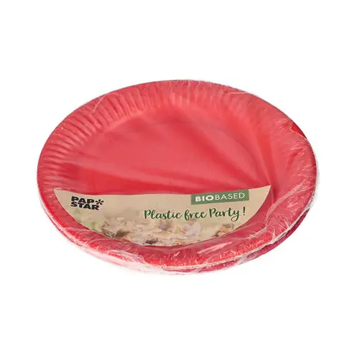 PAPSTAR Teller, Pappe rund Ø 18 cm farbig sortiert in rot/fuchsia, nachhaltige FSC-Pappteller mit Zellulosefaser-Beschichtung für plastikfreie Party, lebensmittelecht und stabil