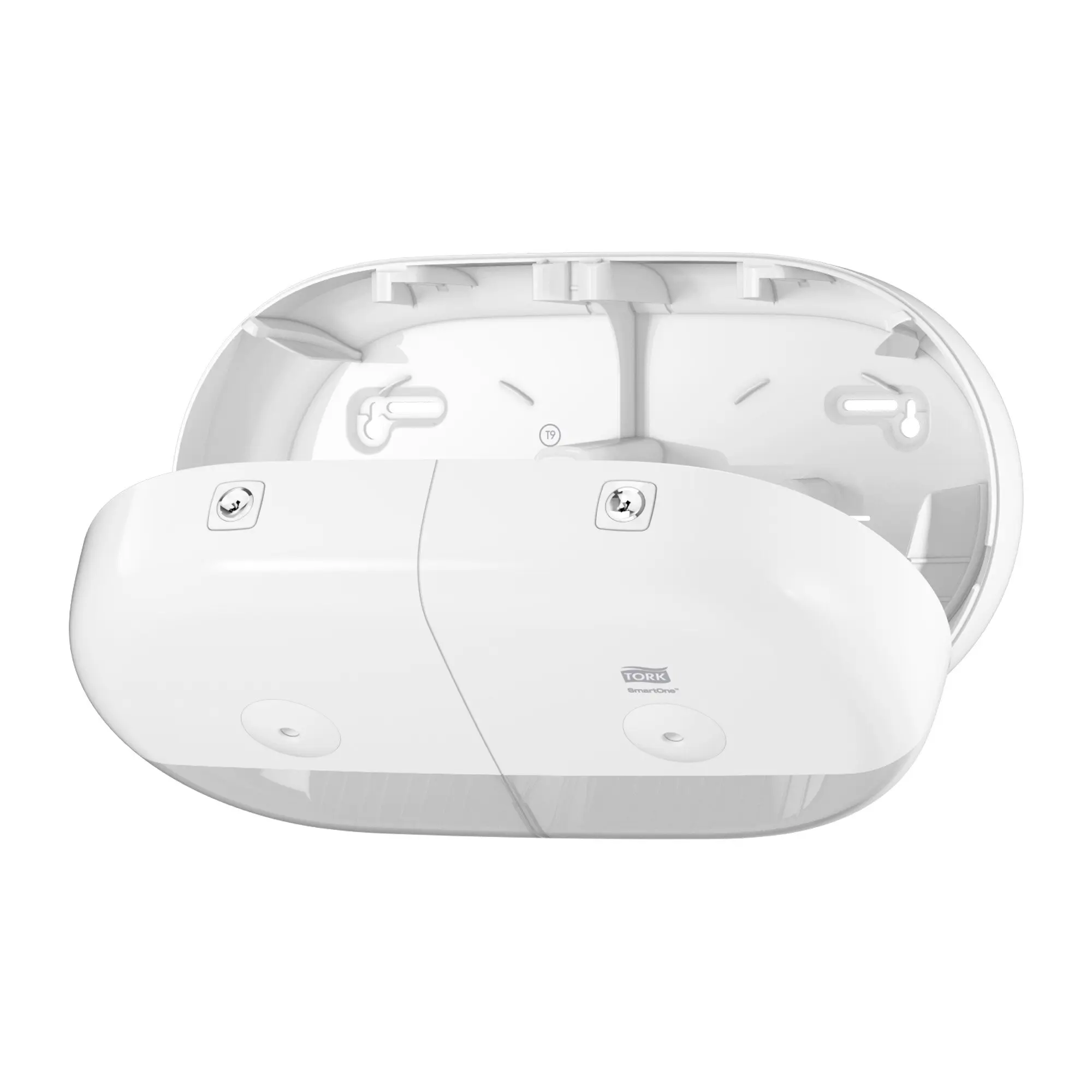 Tork SmartOne Mini Doppelrollenspender für Toilettenpapier T9 aus robustem Kunststoff mit transparentem Sichtfenster und hygienischer Einzelblattentnahme, Artikelnummer 682000