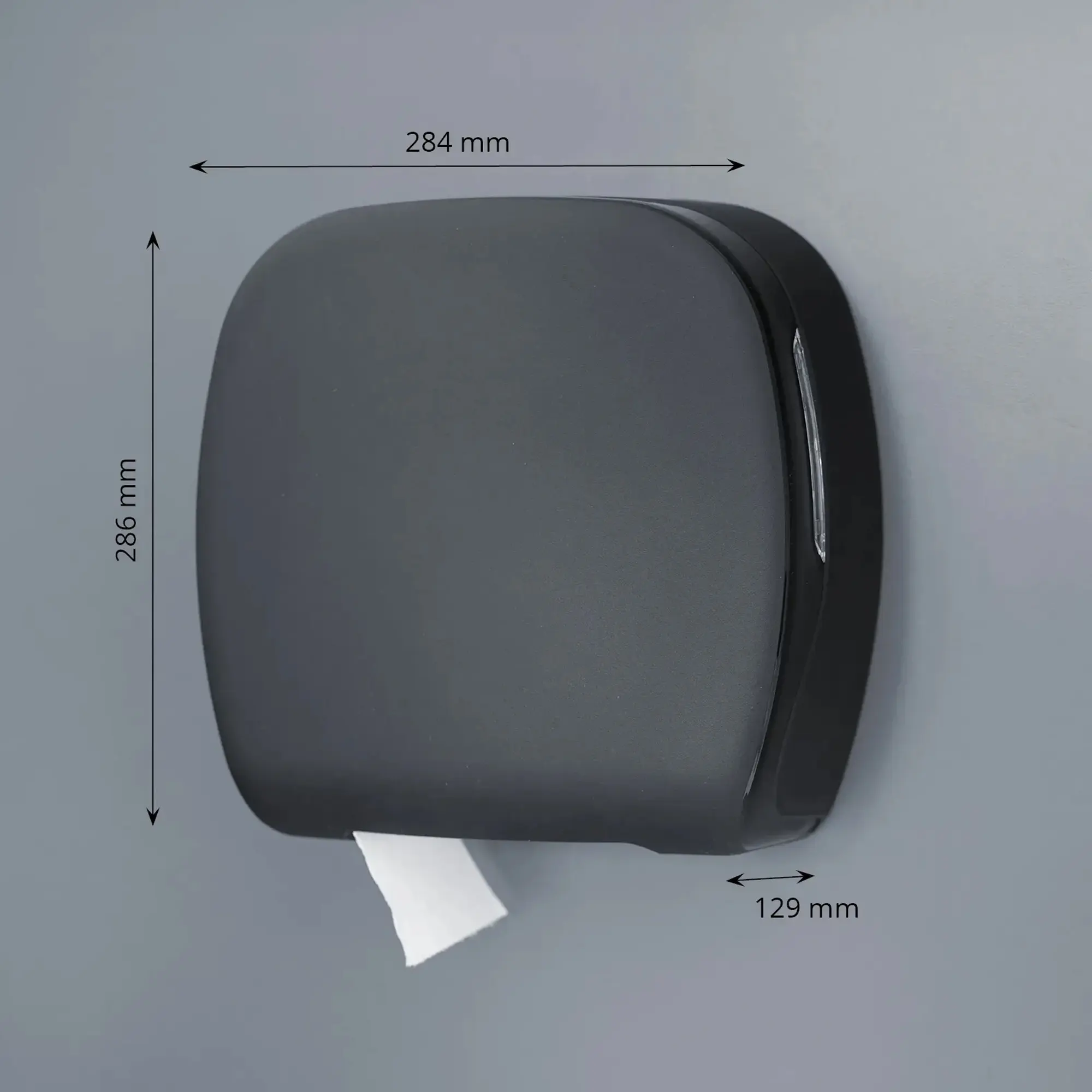 SEMYtop Jumbo Toilettenpapierspender bis Ø25 cm aus schwarzem ABS-Kunststoff, Wandmontage, Maße 284 x 286 x 129 mm für Midi-Jumbo-Toilettenpapierrollen