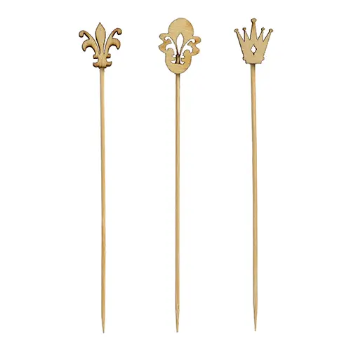 PAPSTAR Fingerfood - Picker "pure" 12 cm "Royal" aus naturfarbenem Bambus, dekorative Fingerfood-Spieße mit Kronenmotiven für Häppchen, Art.-Nr. 88446