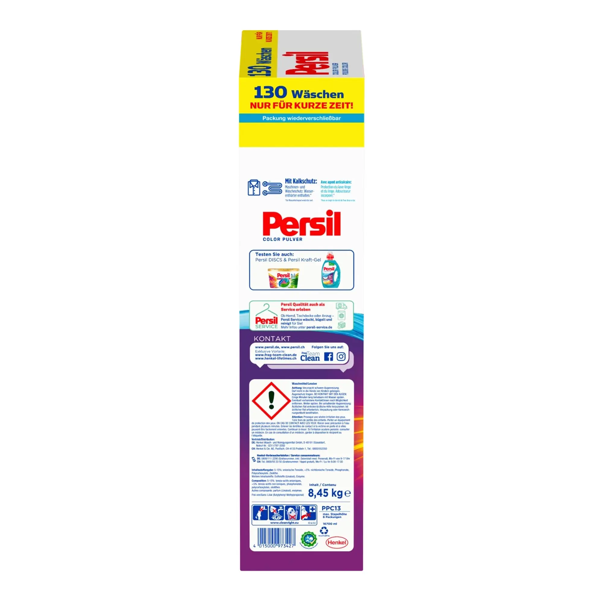 Persil Color Pulver Colorwaschmittel 8,45 kg Karton für schonende Reinigung und Farbschutz Ihrer Buntwäsche, 130 Waschladungen