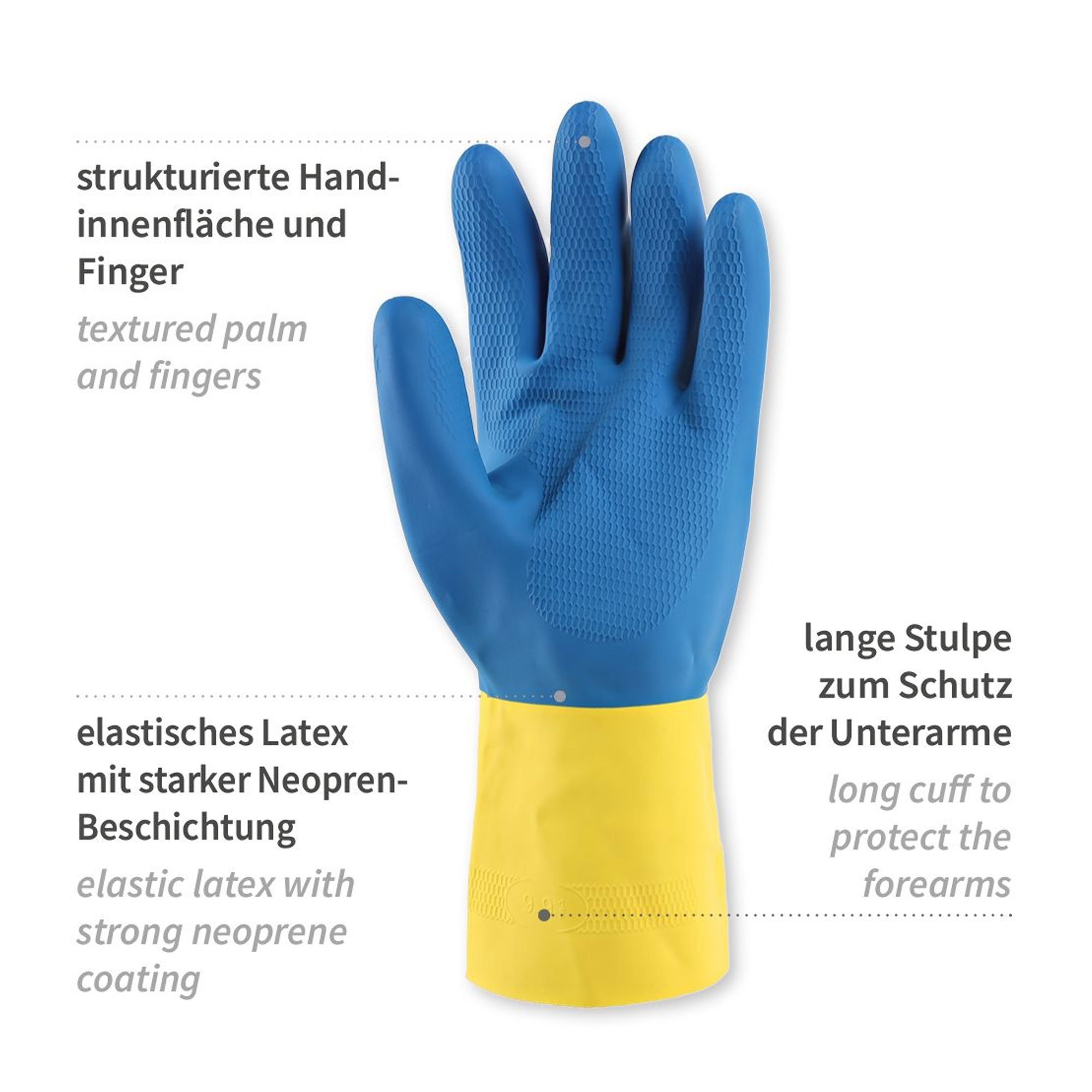 Hygostar Conqueror ll Chemikalienschutzhandschuhe mit Neopren-Beschichtung gelb/blau, VE 50 Paar