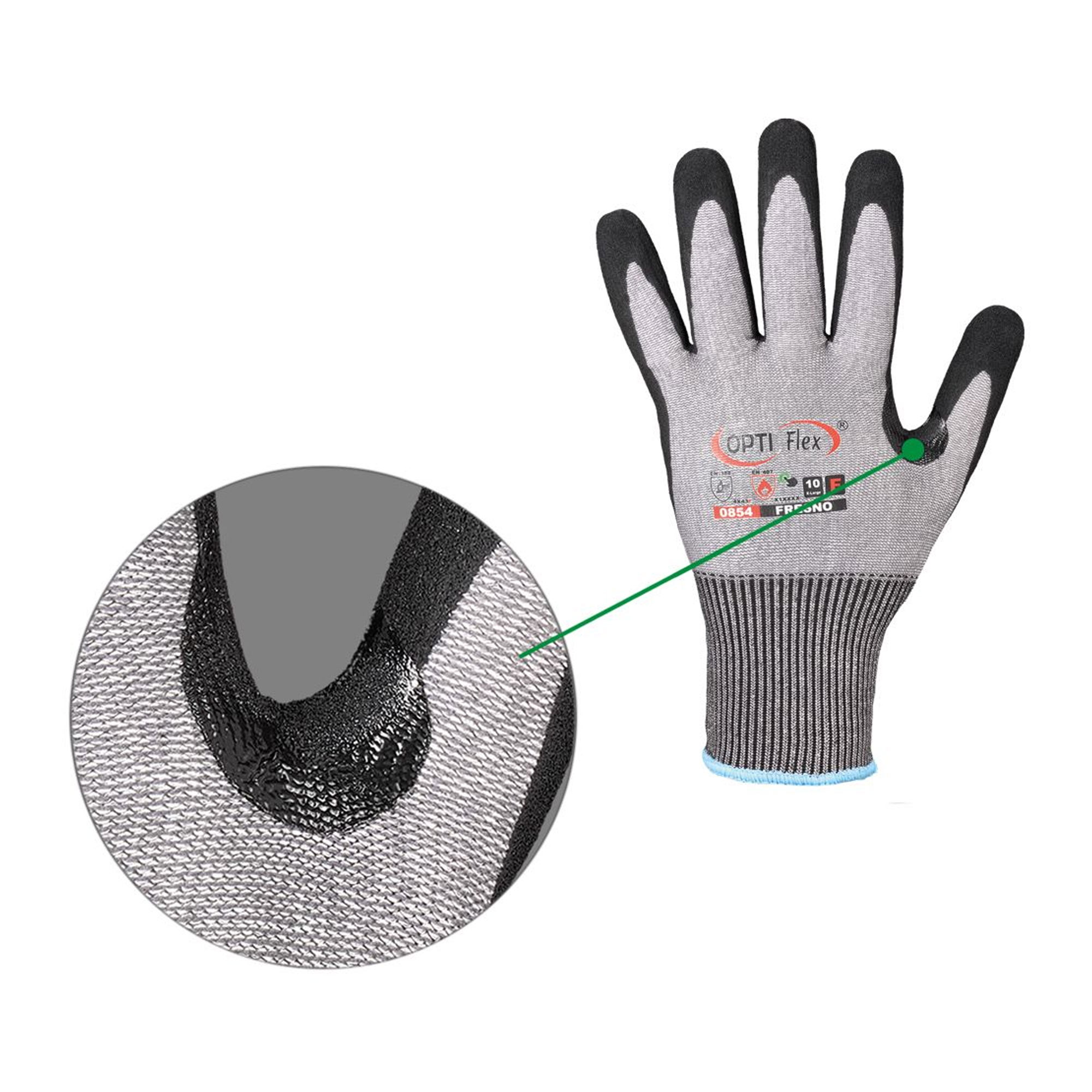 Optiflex Fresno 0854 Schnittschutzhandschuhe mit Nitrilschaum, gesandet-Beschichtung grau/schwarz, VE 60 Paar