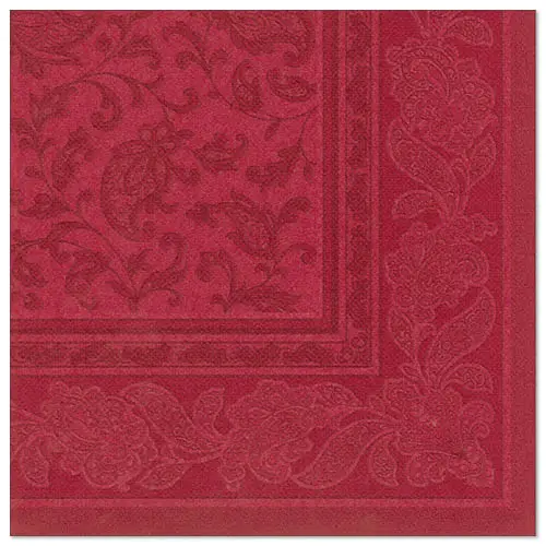 PAPSTAR Servietten ROYAL Collection 1/4-Falz 40x40 cm bordeaux Ornaments, rote Premium-Papierserviette mit ornamentaler Bordüre und Stoffoptik, 8 x 20 Stück