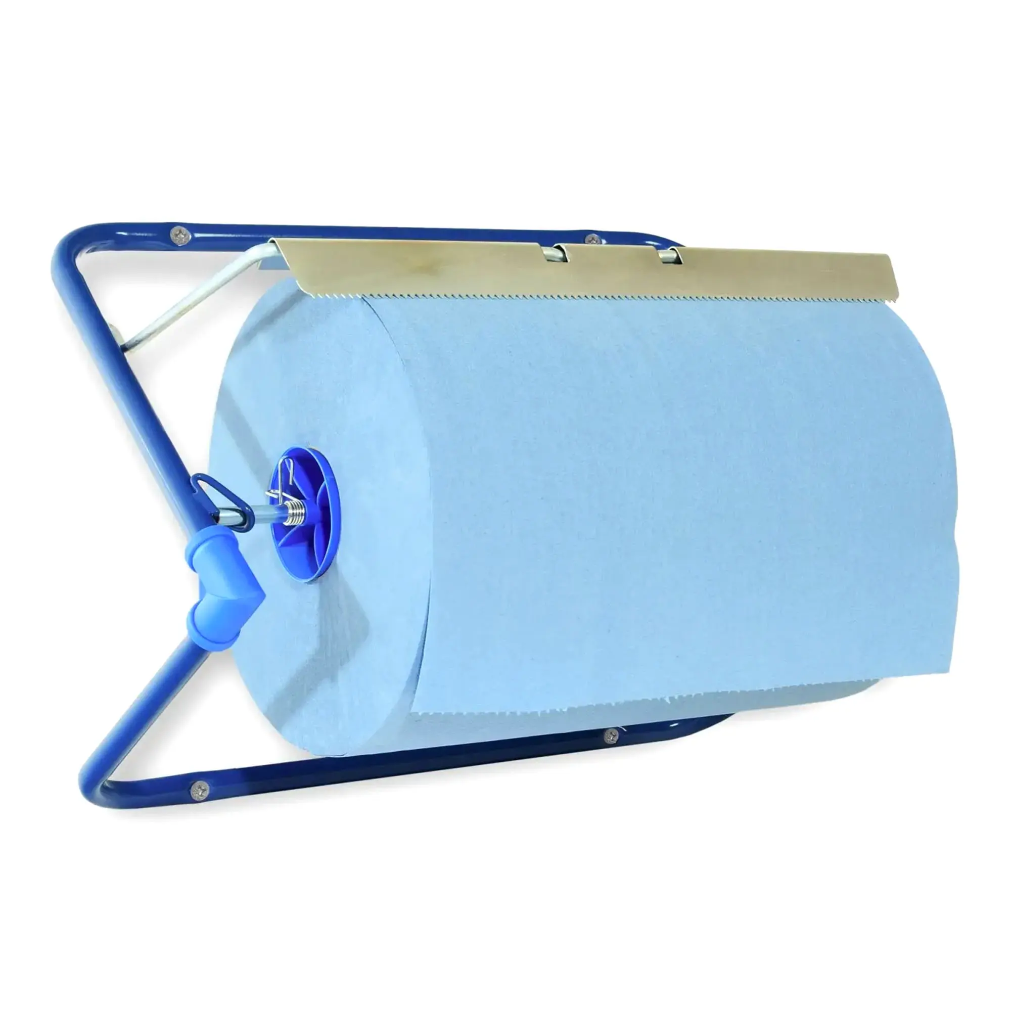 SEMYtop Putzrollen-Spender Wandhalter „Classic“ aus Metall, blauer Industrierollen-Spender zur Wandmontage mit beweglicher Abreißschiene für Rollen bis 405 mm, ST-88522