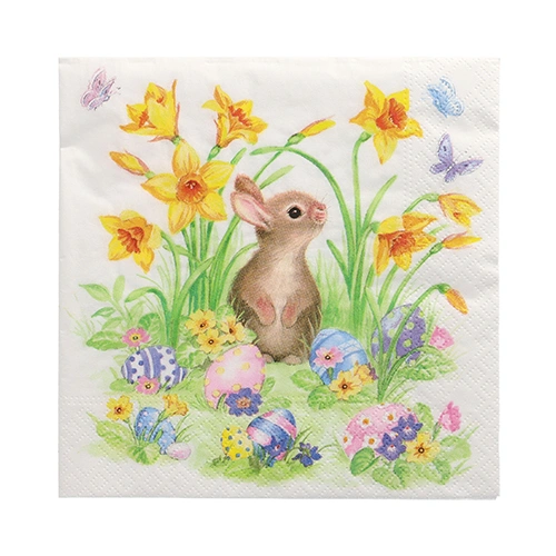 PAPSTAR Servietten, 3-lagig 1/4-Falz 33 cm x 33 cm "Cute Bunny", 15 x 20 Stück