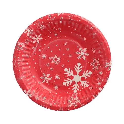 PAPSTAR Schalen, Pappe rund Ø 19 cm, 3 cm "Winter Time" – runde rote Pappschale mit weißen Schneeflocken, lebensmittelecht, nachhaltiger FSC-Frischfaserkarton