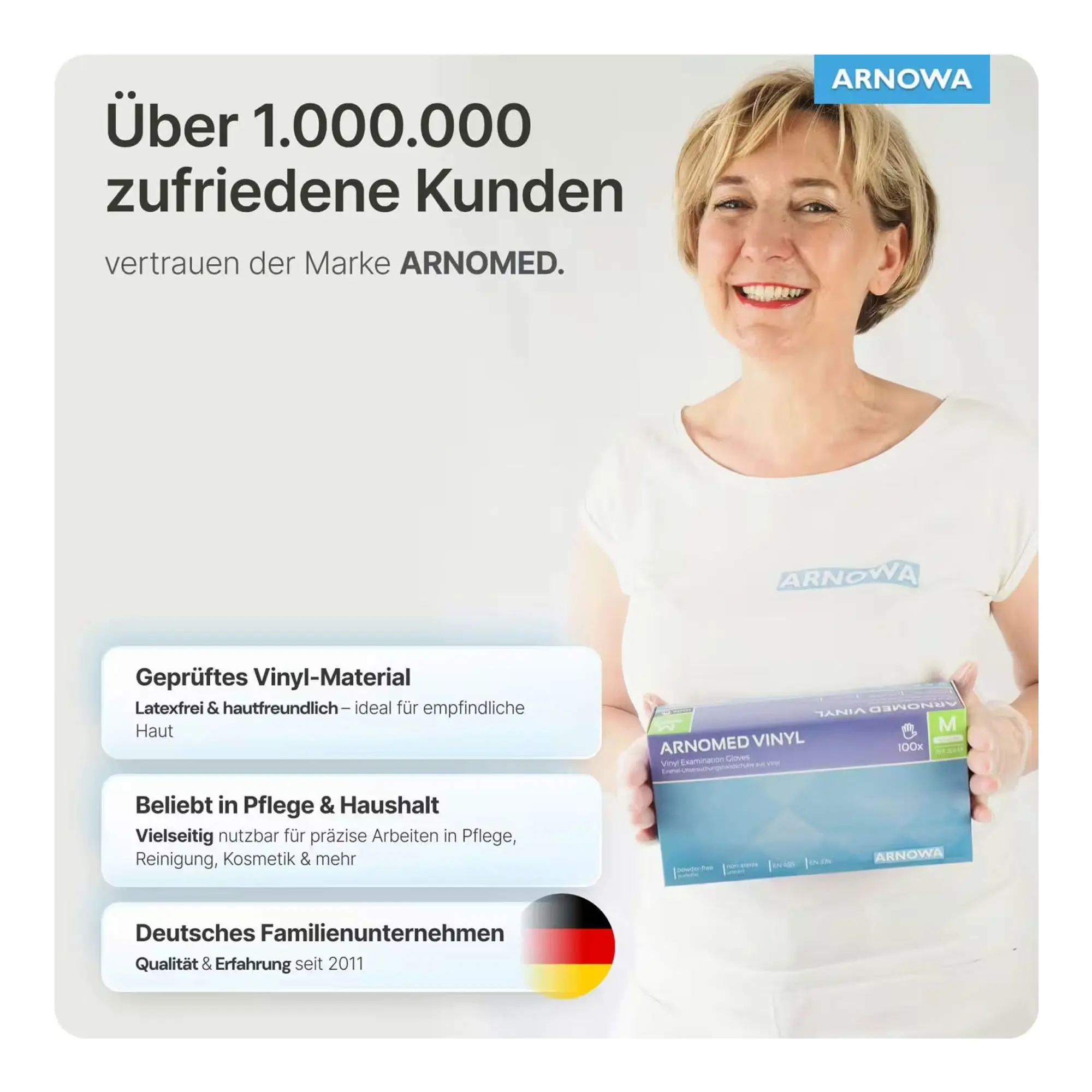 ARNOMED CLASSIC VINYL PF Vinylhandschuhe transparent puderfrei von ARNOMED, latexfreie Vinyl-Einmalhandschuhe für Medizin, Labor, Pflege, Haushalt und Lebensmittelkontakt, VE 100 Stück