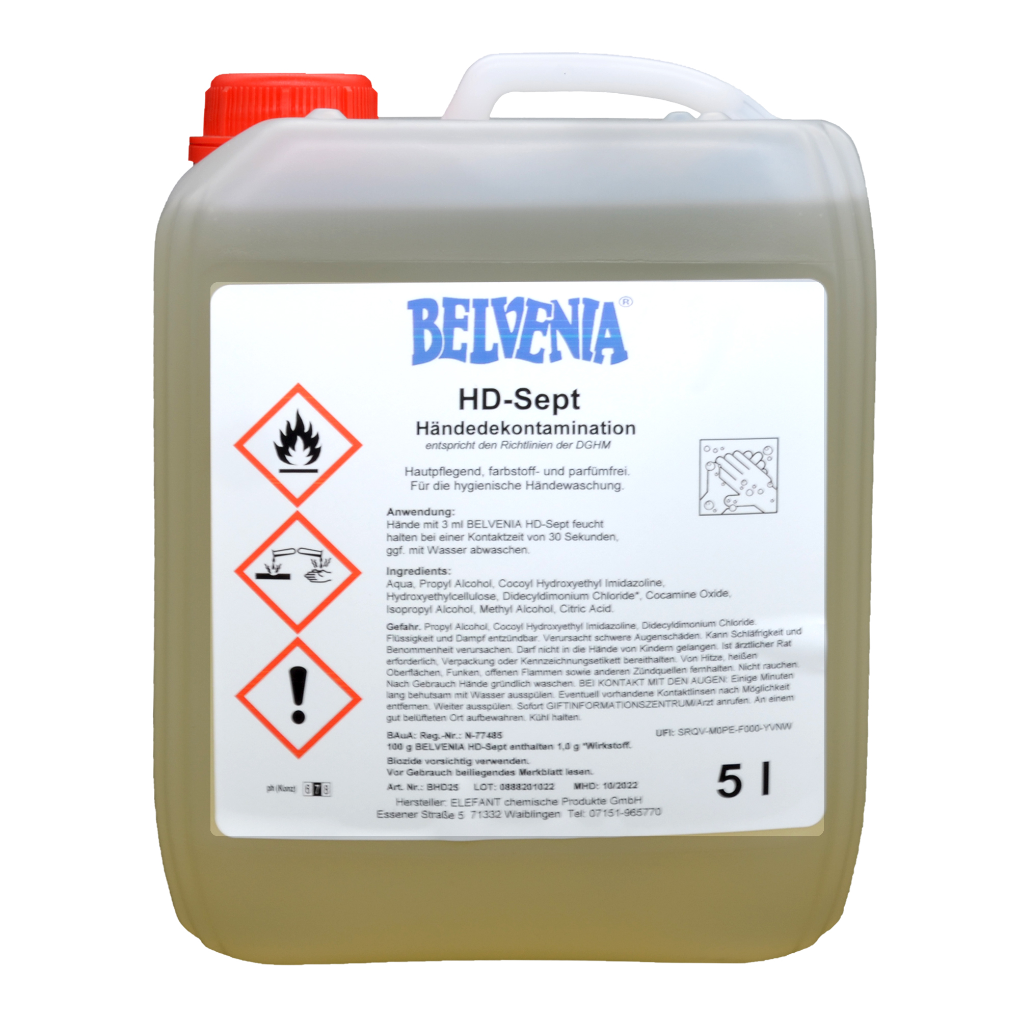 Belvenia HD-Sept Antibakterielle Seifencreme Desinfektionswirkung 5 Liter Kanister 912_1
