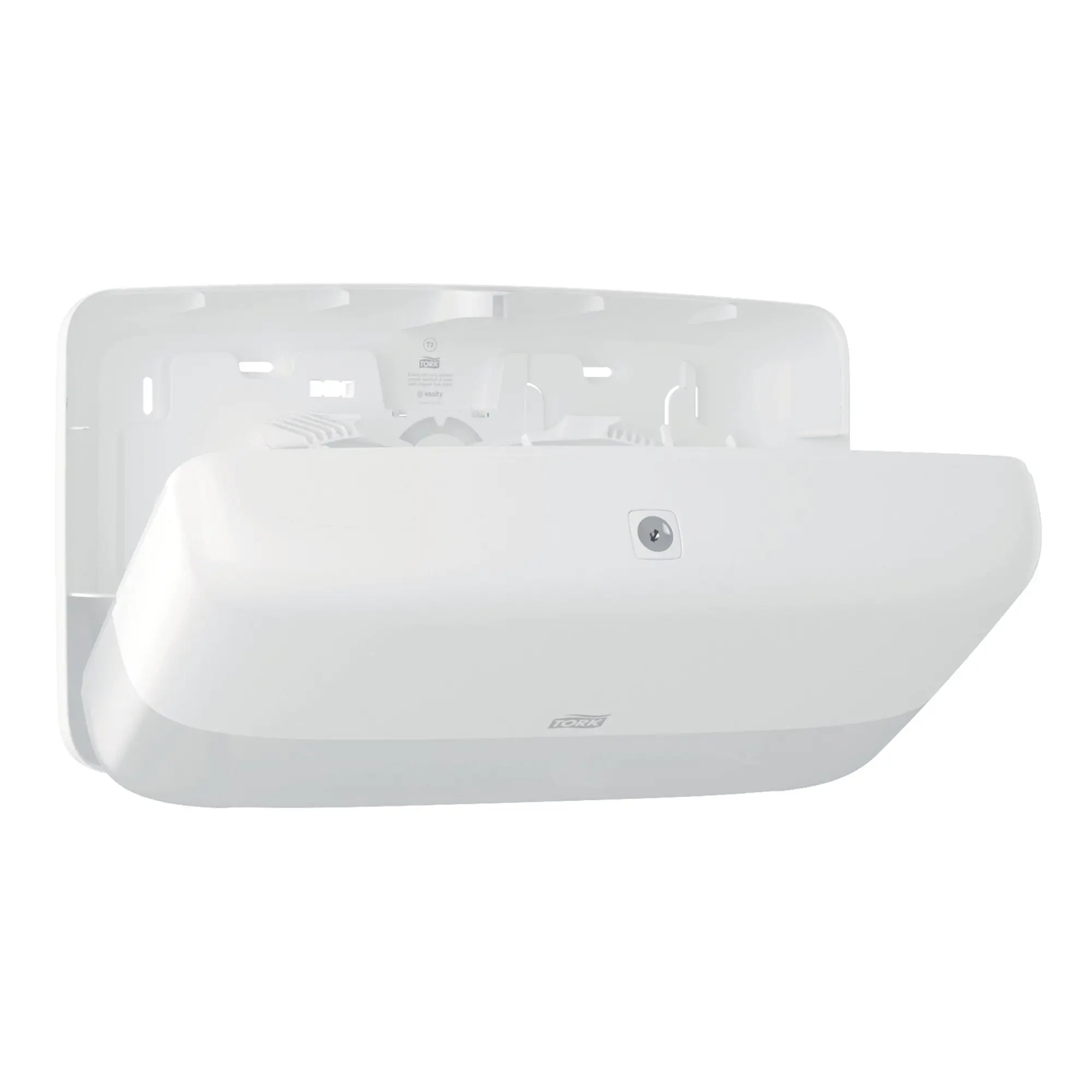 Tork Elevation Doppelrollenspender für Mini Jumbo Toilettenpapier T2, weißer Duospender aus Kunststoff für zwei T2-Mini-Jumborollen, Art.-Nr. 555500