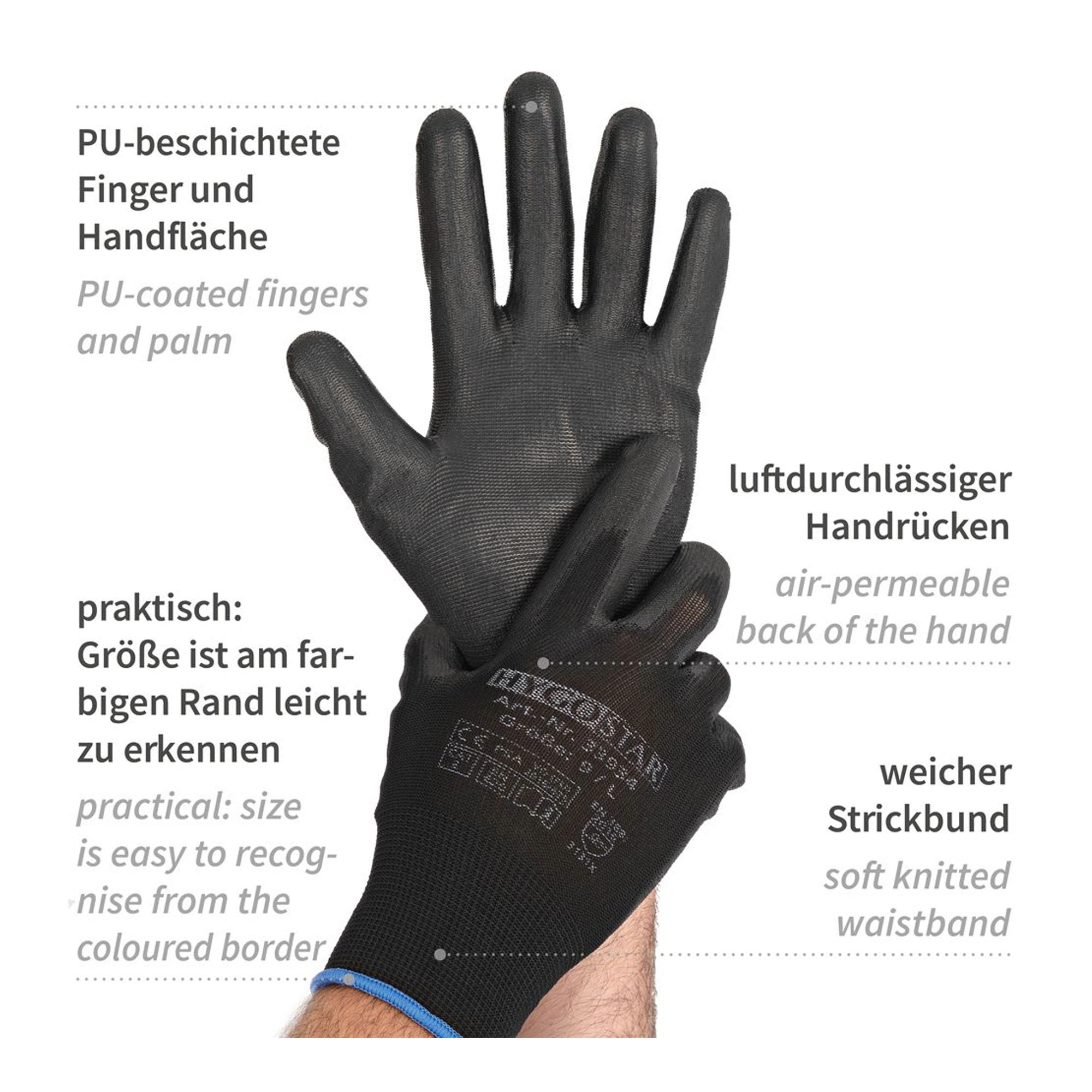 Hygostar Black Ace Arbeitshandschuhe mit Polyurethan-Beschichtung schwarz, VE 120 Paar