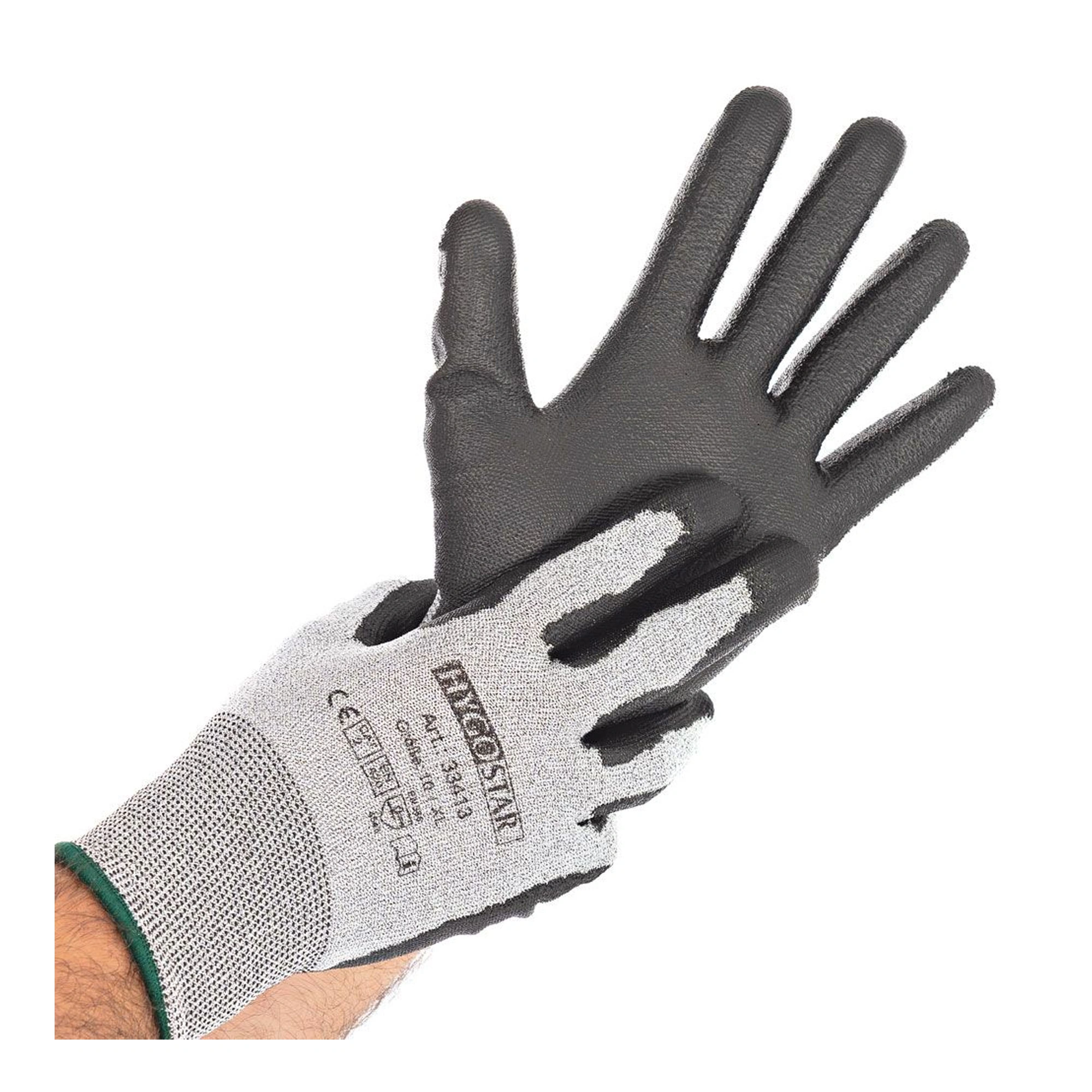 Hygostar Cut Safe Touch Schnittschutzhandschuhe mit Polyurethan-Beschichtung grau/schwarz, VE 100 Paar