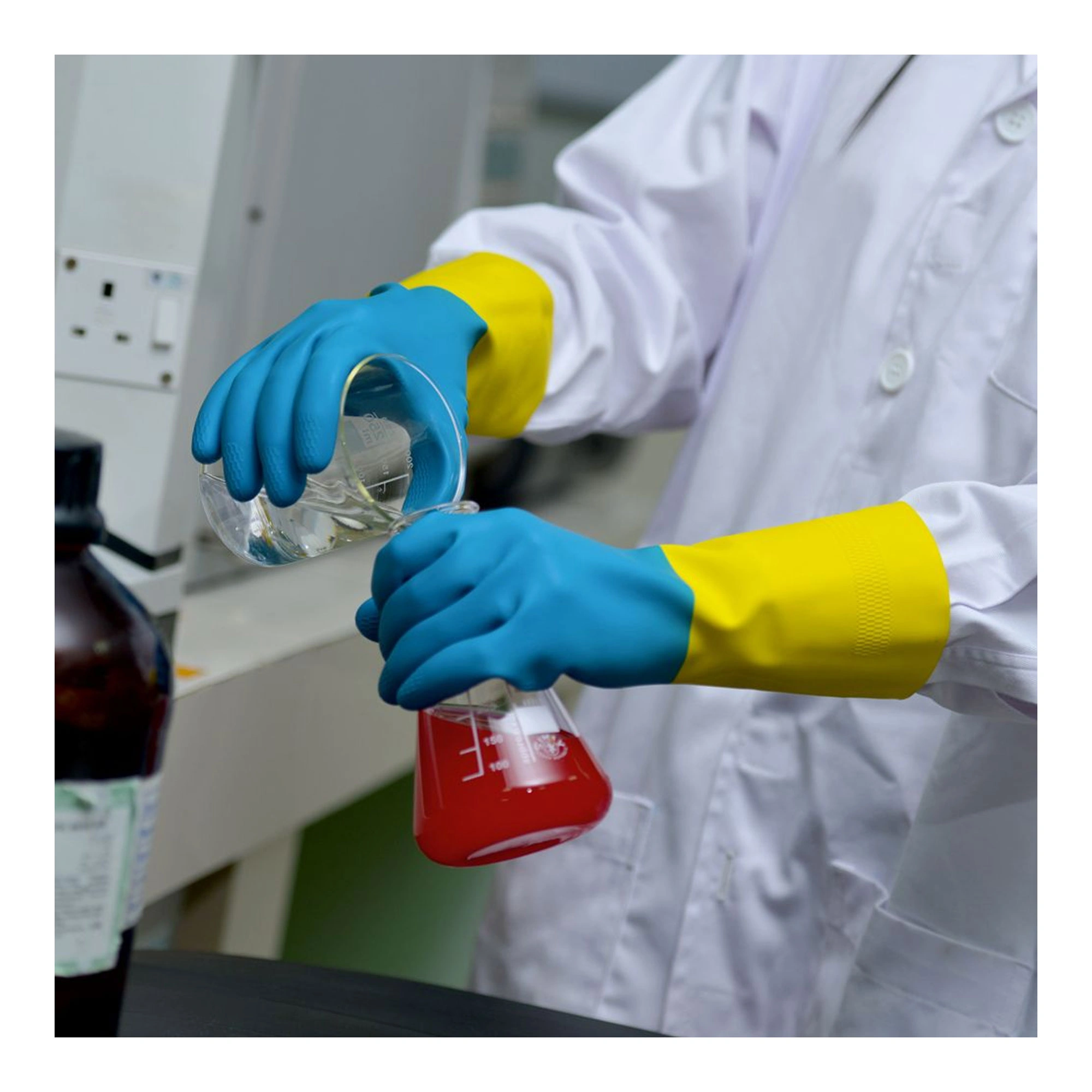 Stronghand Kenora 0456 Chemikalienschutzhandschuhe mit Latex-Beschichtung blau/gelb, VE 144 Paar