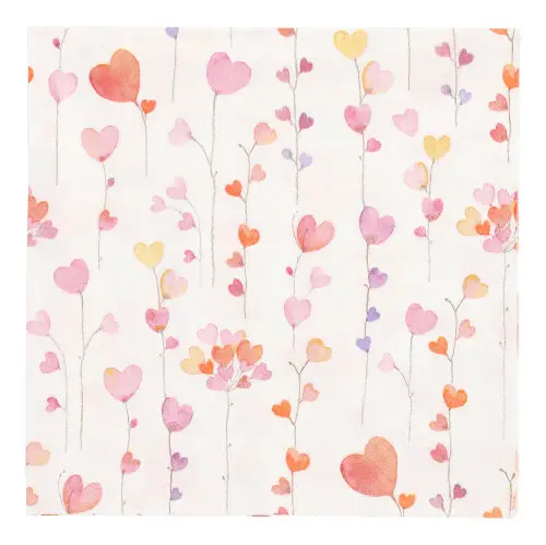 PAPSTAR Servietten, 3-lagig 1/4-Falz 33 cm x 33 cm "Vårhjärta" mit zartem Herzmuster in Rosa, Orange und Gelb, umweltfreundliche Tissue-Qualität, FSC- und Nordic-Ecolabel-zertifiziert