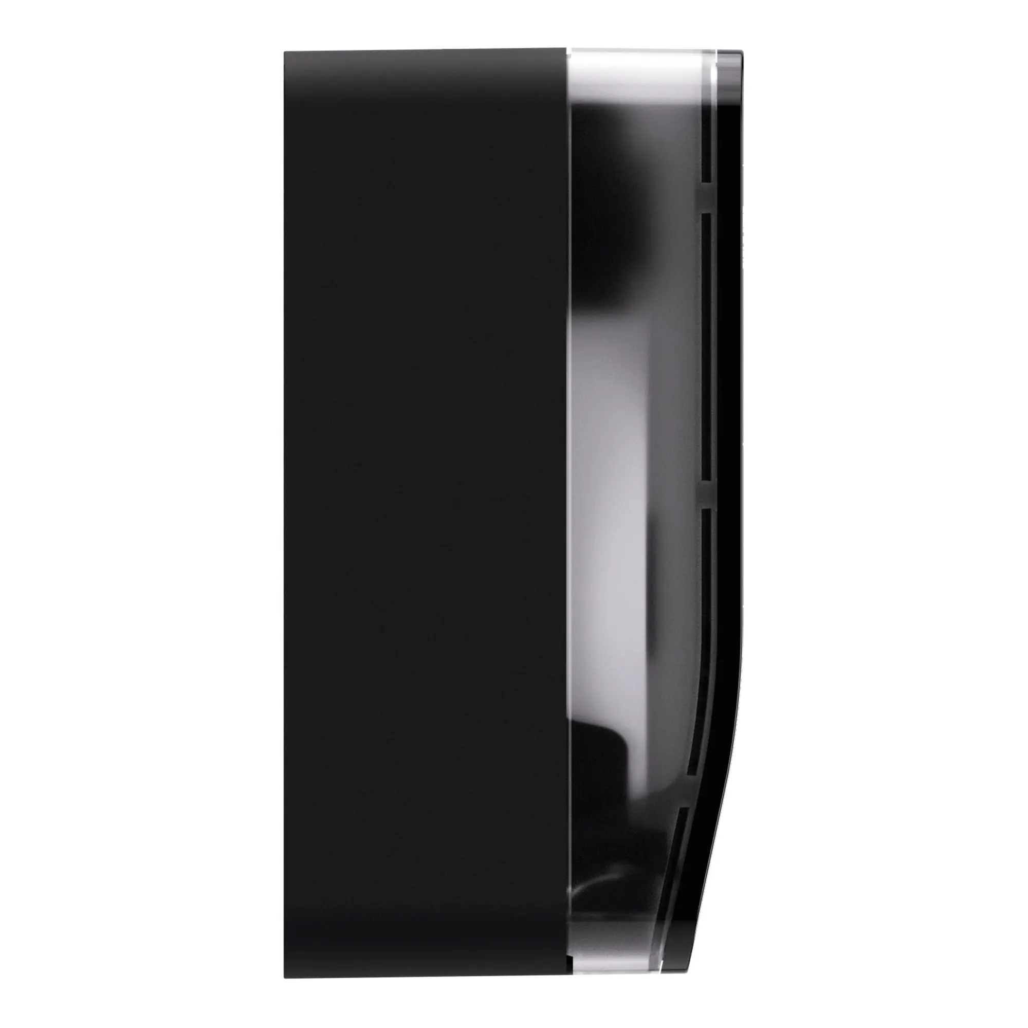 Satino by Wepa HYGINITY Toilettenpapierspender Mini Jumbo S JT1, schwarzer Kunststoff-Spender für 1 Mini-Jumbo-Rolle, seitliche Ansicht, Art.-Nr. JT1