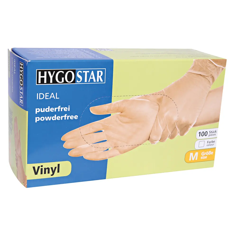 Hygostar Ideal Vinylhandschuhe transparent puderfrei, VE 1000 Stück, schwere Vinyl-Einmalhandschuhe für Gastronomie, Lebensmittelindustrie und Medizin, latexfrei und unsteril
