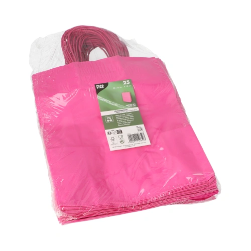 PAPSTAR Tragetaschen, Papier 28 cm x 22 cm x 10 cm pink mit gedrehtem Tragegriff, 10 x 25 Stück
