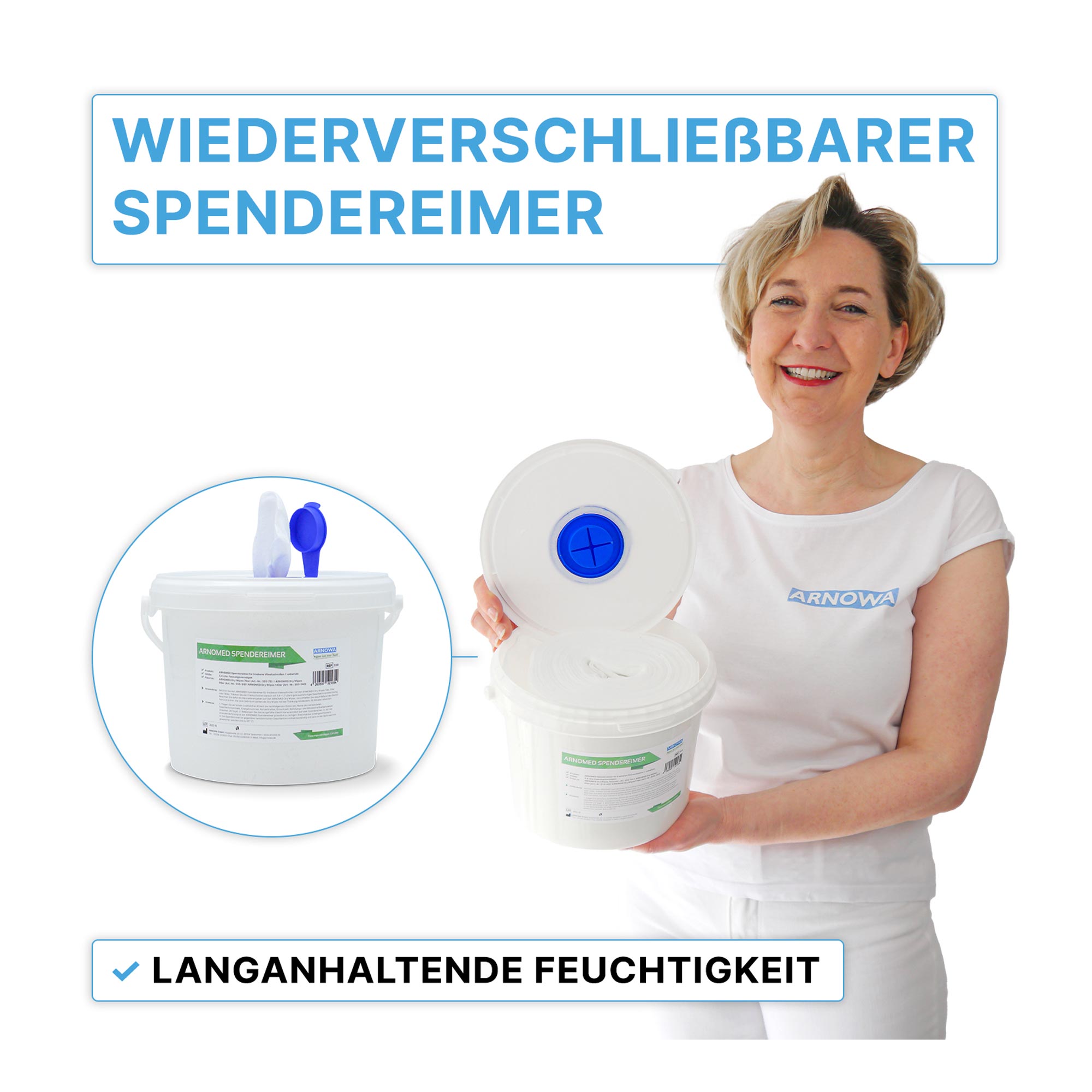 ARNOMED Spendereimer für trockene Vliestuchrollen 3,4 Liter leer