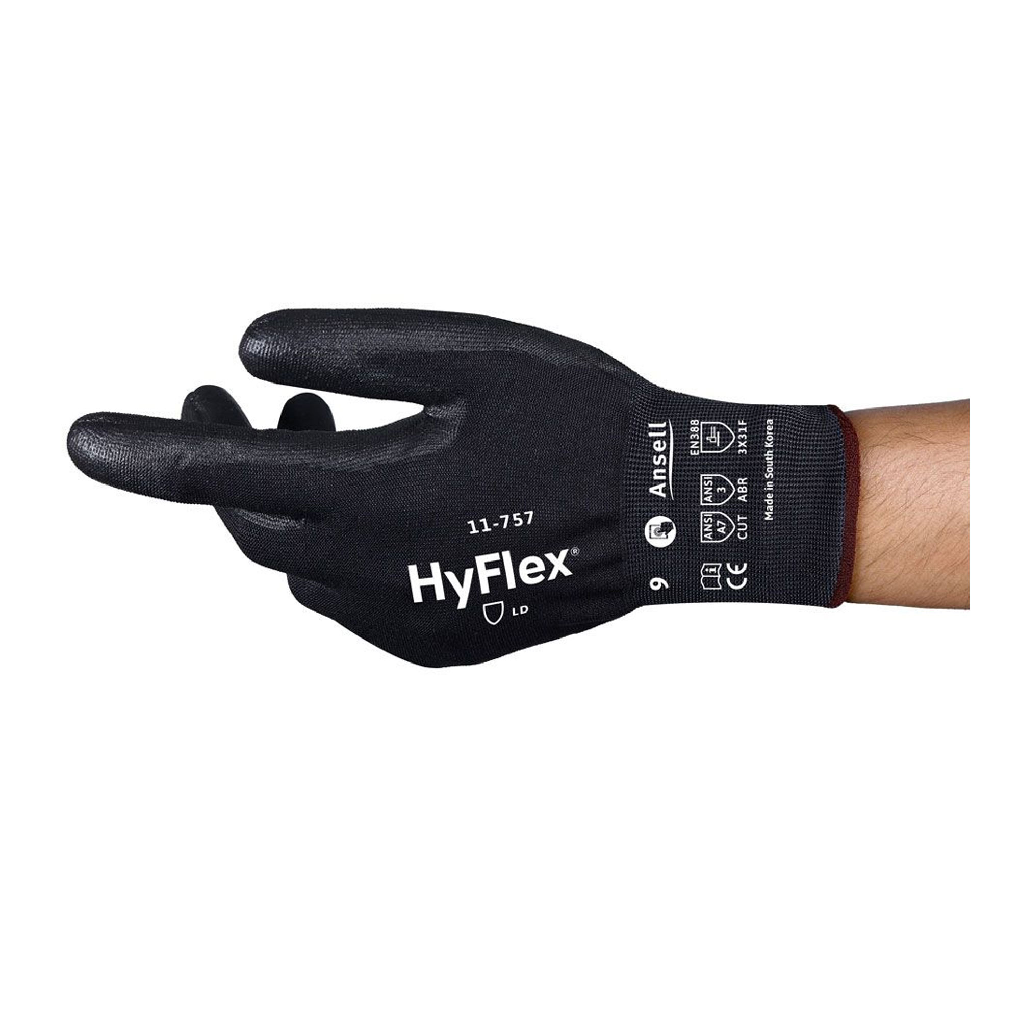 Ansell HyFlex 11-757 Schnittschutzhandschuhe mit Polyurethan-Beschichtung schwarz, VE 144 Paar