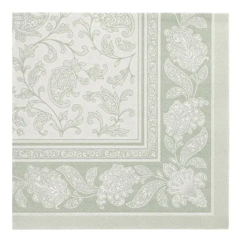 PAPSTAR Servietten "ROYAL Collection" 1/4-Falz 40 x 40 cm jadegrün "Ornaments" aus stoffähnlichem Premium-Tissue mit eleganten Pflanzenornamenten, FSC-zertifiziert, 8 x 20 Stück, Artikel 37356