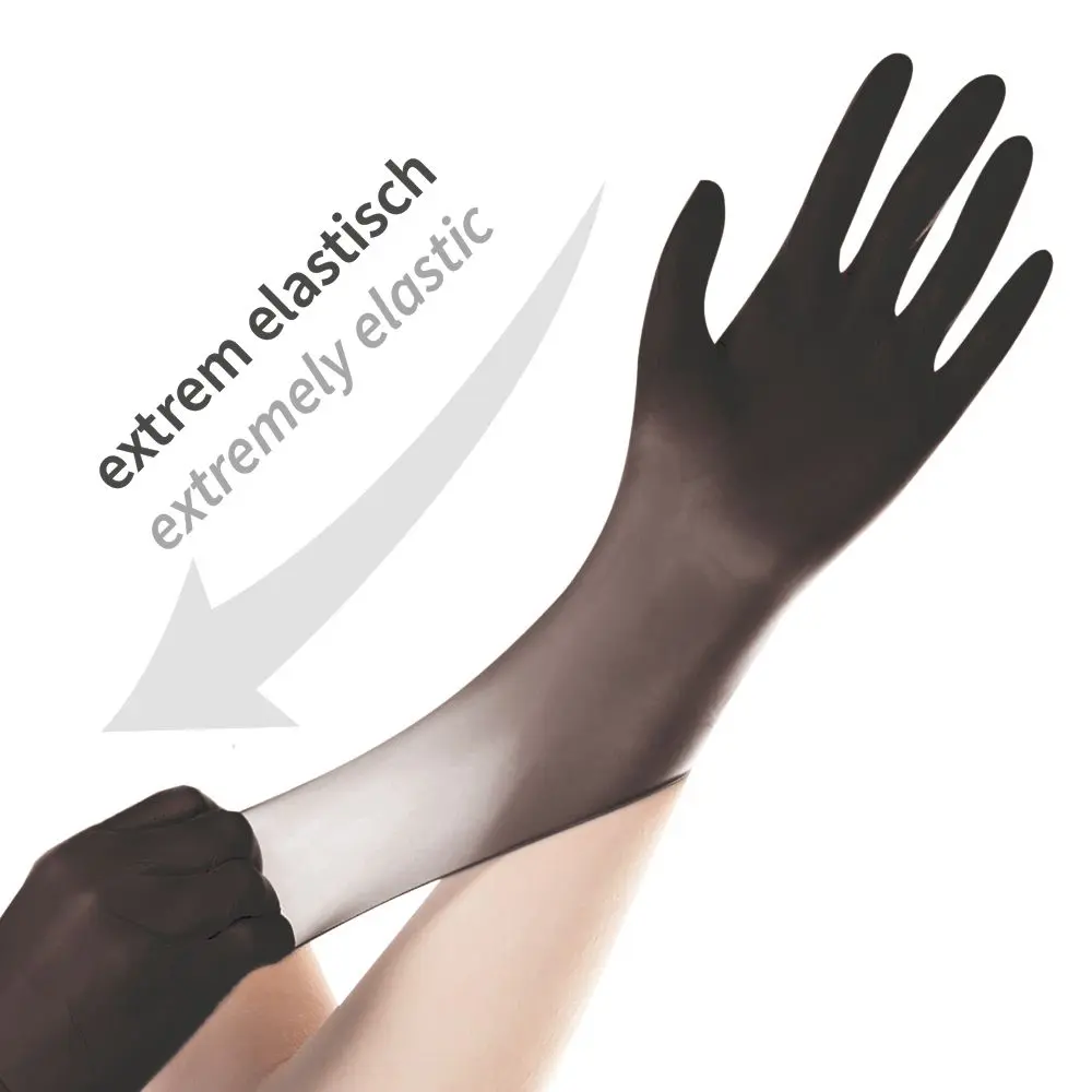 Hygostar Safe Super Stretch Premium Nitrilhandschuhe schwarz puderfrei, extrem elastische, dehnbare Nitril Einmalhandschuhe für Medizin, Labor, Gastronomie und Lebensmittelverarbeitung, VE 1000 Stück