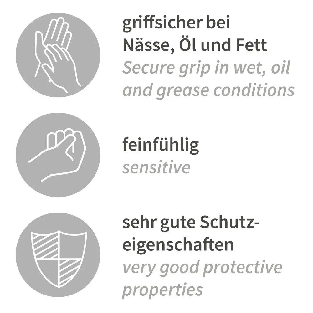 Hygostar Power Grip Nitrilhandschuhe orange puderfrei, Symbole für griffsicheren Halt bei Nässe, Öl und Fett, hohe Feinfühligkeit und sehr gute Schutzeigenschaften, VE 500 Stück