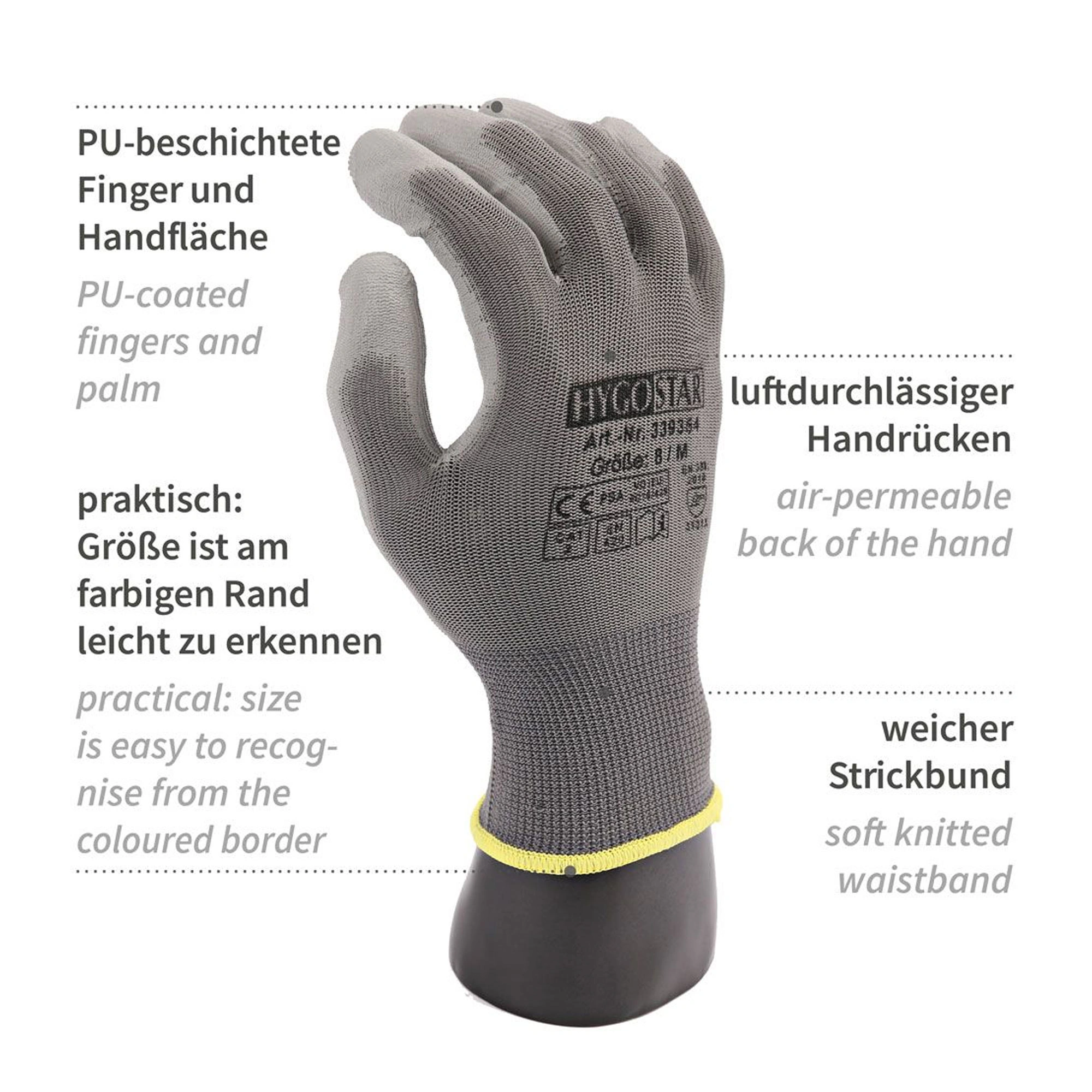 Hygostar Black Ace Feinstrickhandschuhe mit Polyurethan-Beschichtung grau, VE 120 Paar